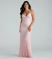 Kleo Formal Sequin Rose Lace-Up Mermaid Dress