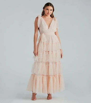 Adele Pearl Detail Ruffle Tulle Formal Dress