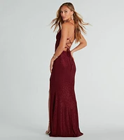 Sariah Lace-Up Glitter Knit Mermaid Dress