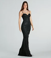 Kaaviya Formal Rhinestone Feather Mermaid Dress