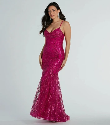 Anna Bustier Mermaid Glitter Sequin Formal Dress