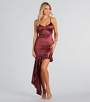 Cecelia Formal Satin Ruffle High Low Dress