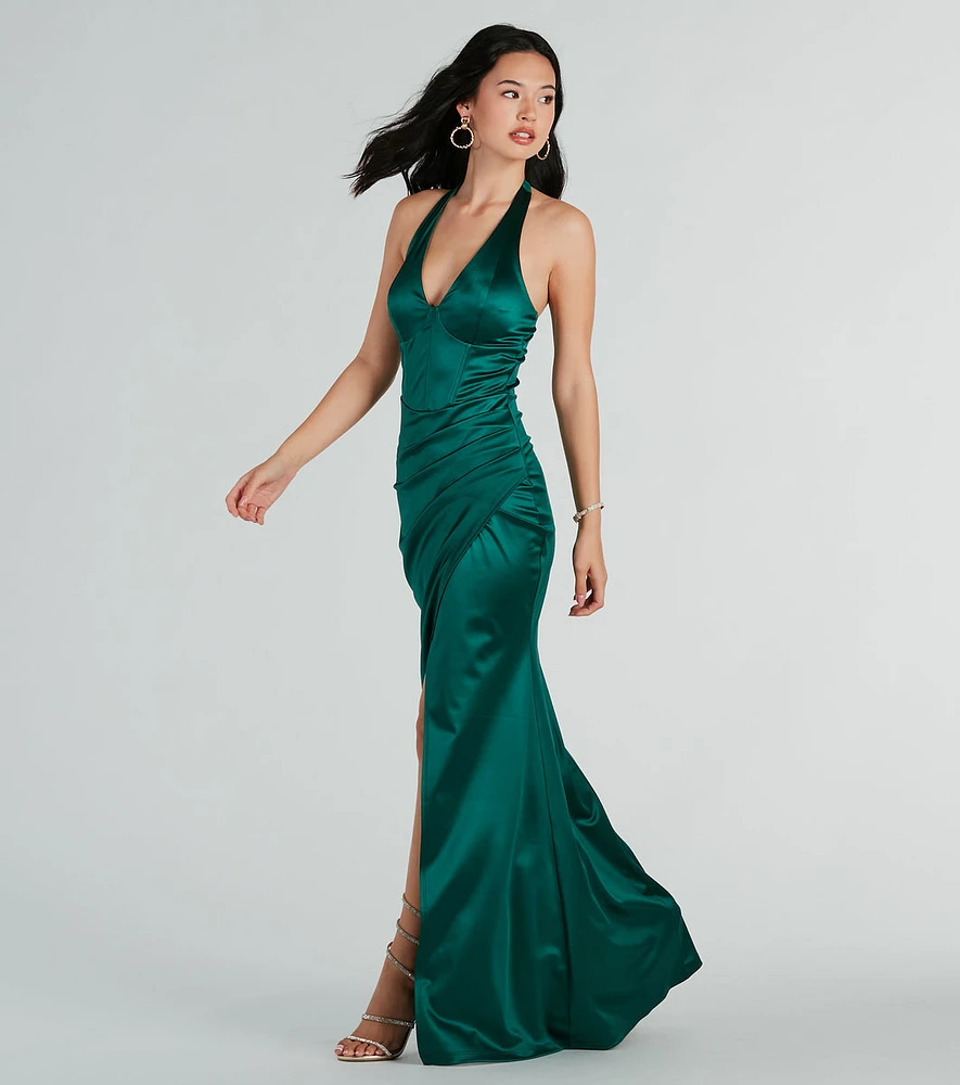 Melissa Formal Satin Halter Mermaid Long Dress