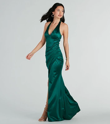 Melissa Formal Satin Halter Mermaid Long Dress
