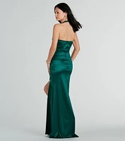 Melissa Formal Satin Halter Mermaid Long Dress