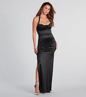 Cheryl Formal Satin Halter Long Dress