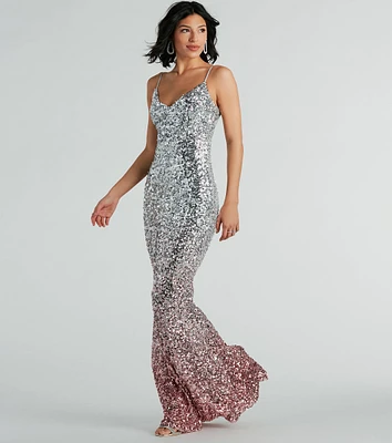 Lizzy V-Neck Sequin Ombre Long Formal Dress