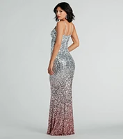 Lizzy V-Neck Sequin Ombre Long Formal Dress