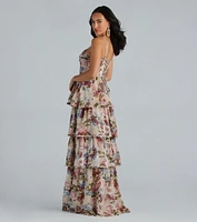 Natalie Formal Chiffon Floral Ruffle A-Line Dress