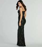 Shelby Side Lace-Up Mermaid Sequin Formal Dress