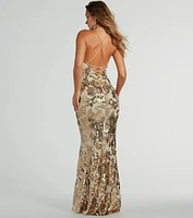 Alison Lace-Up Mermaid Sequin Formal Dress