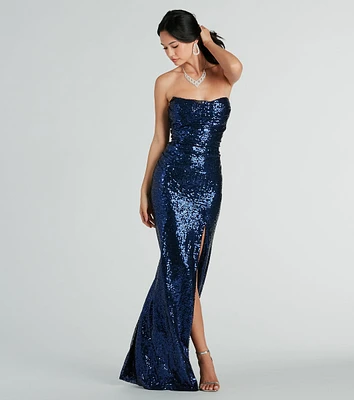 Colette Formal Sequin Strapless High Slit Mermaid Dress