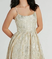 Hailee Corset Floral Jacquard A-Line Formal Dress