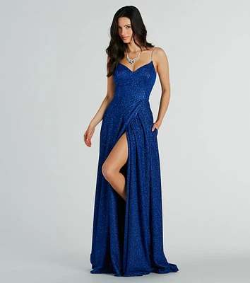 Alara Rhinestone Strap Glitter A-Line Formal Dress
