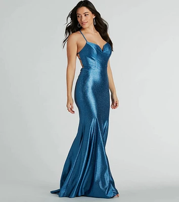 Mindy Strappy Back Mermaid Satin Glitter Dress