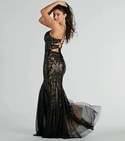 Kelly Lace-Up Mermaid Sequin Mesh Formal Dress