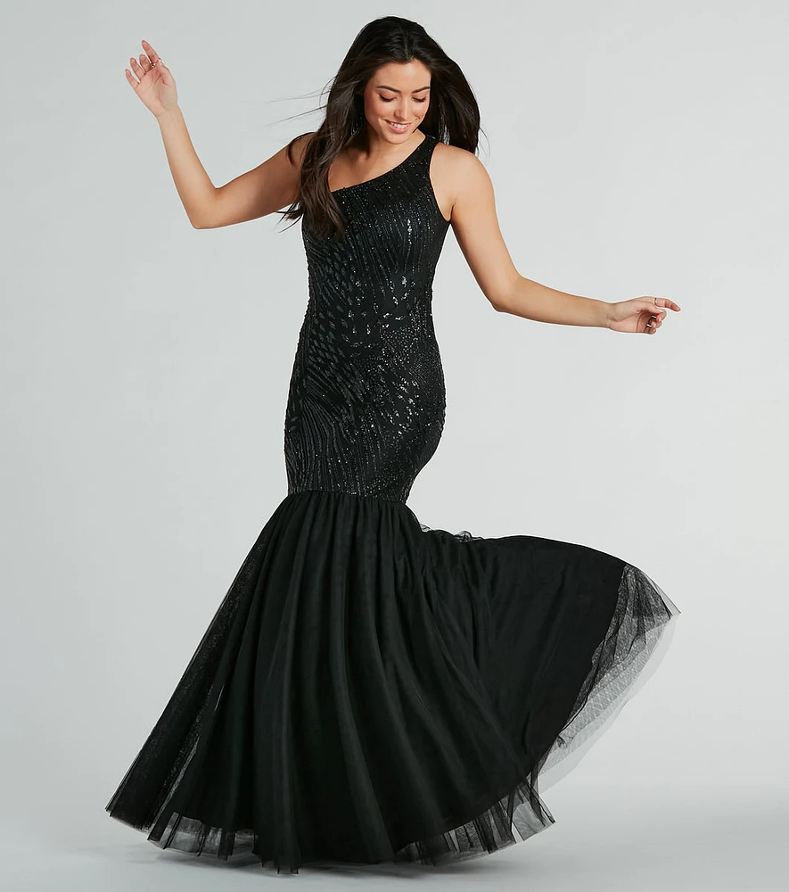 Gracelyn Formal One-Shoulder Mermaid Sequin Dress