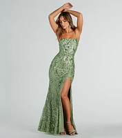 Jillian Formal Sequin Slit Mermaid Long Dress