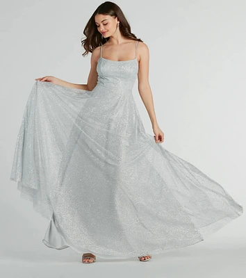 Kira Lace-Up Glitter Tulle A-Line Formal Dress