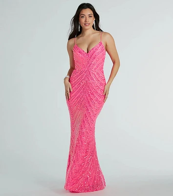 May V-Neck Mermaid Sequin Long Formal Dress