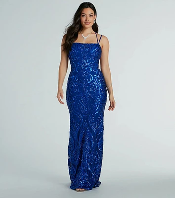 Delaney Lace-Up Mermaid Sequin Formal Dress