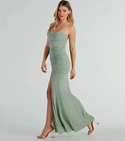 Mellie Faux Pearl Mesh Mermaid Long Formal Dress