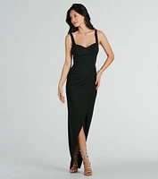 Nanali Formal Crepe Sweetheart Wrap Long Dress