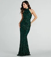 Sandra Halter Open Back Mermaid Sequin Dress