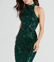 Sandra Halter Open Back Mermaid Sequin Dress