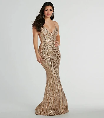 Francesca Lace-Up Mermaid Sequin Formal Dress