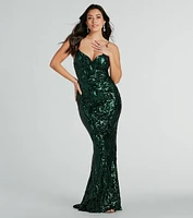 Lorlia Formal Sequin Scroll Mermaid Long Dress