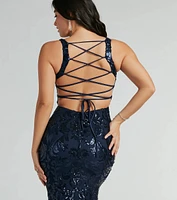 Moira Lace-Up Mermaid Sequin Formal Dress