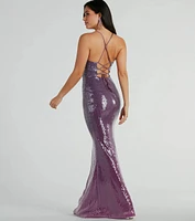 Alaia Lace-Up Mermaid Ombre Sequin Formal Dress