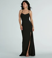 Brianna Strappy Back Mermaid Crepe Formal Dress