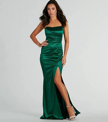 Aliyah Strapless Mermaid Satin Glitter Dress