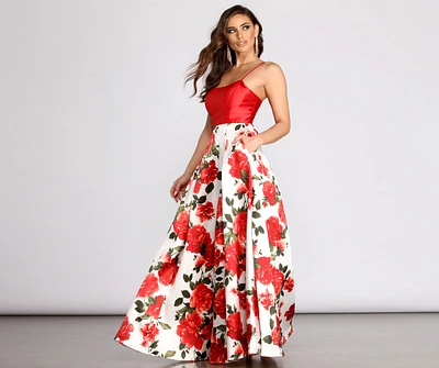 Terri Floral Printed Lace Up Back Ball Gown