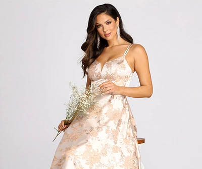 Cherie Floral Jacquard Deep V Ball Gown