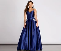 Rochella Satin Rhinestone Trim Ball Gown