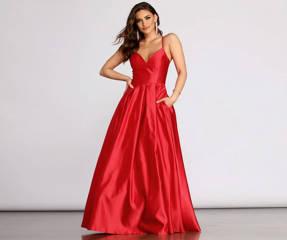 Kendall Satin Lace Up Back Ball Gown