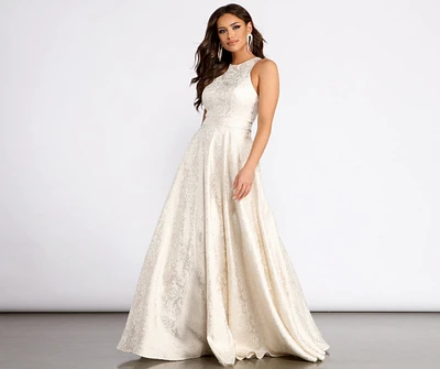 Gisella Brocade High Neck Ball Gown