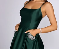 Adela Rhinestone Trim Satin Ball Gown