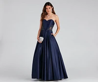 Tinsley Embroidered Pleated Satin Ball Gown
