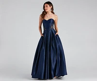 Tinsley Embroidered Pleated Satin Ball Gown