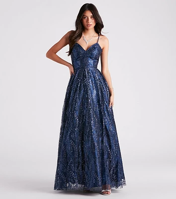 Arleth Glitter Mesh Lace-Up Ball Gown