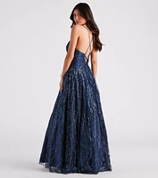 Arleth Glitter Mesh Lace-Up Ball Gown