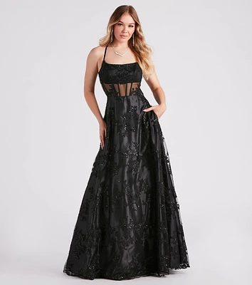 Monica Sequin Embroidered Lace Ball Gown
