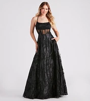 Monica Sequin Embroidered Lace Ball Gown