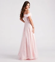 Kayleen Sequin Feather A-Line Ball Gown