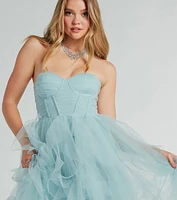 Lindsey Bustier A-Line Ruffle Tulle Ball Gown