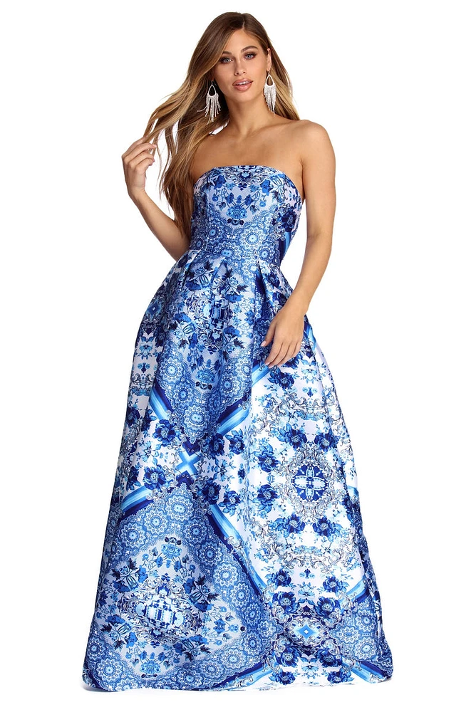 Ari Bohemian Floral Satin Ball Gown